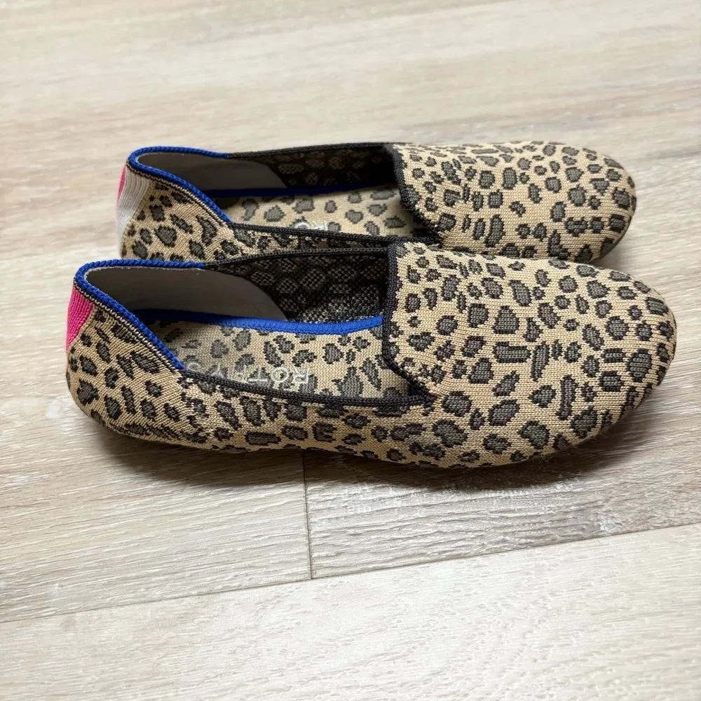 Rothy's Girls Kids Loafer Leopard Print Knit Fabric Slip On Everyday Shoe Size 3